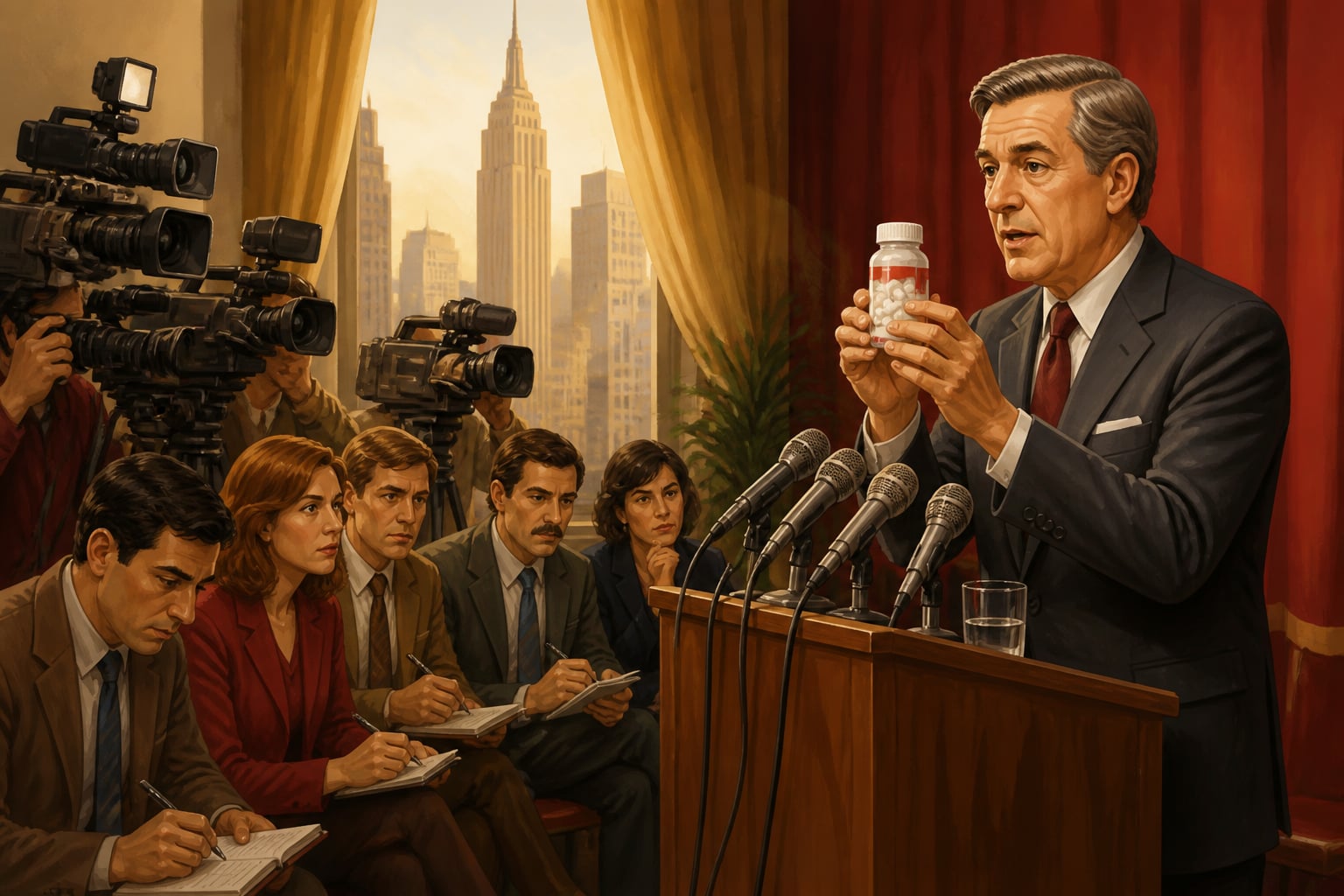 James Burke explaining the Tylenol recall at a 1982 press conference
