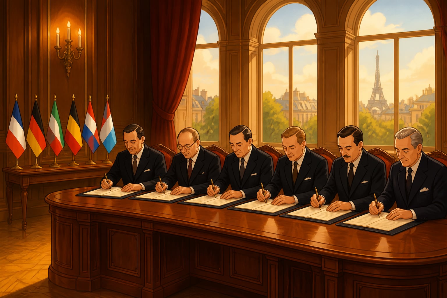 Founding representatives signing the ECSC treaty in Paris 1951