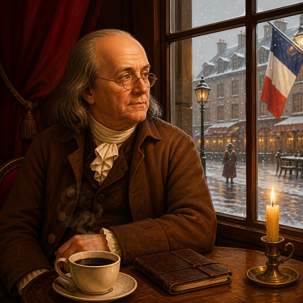 Benjamin Franklin in a Parisian café in December 1776