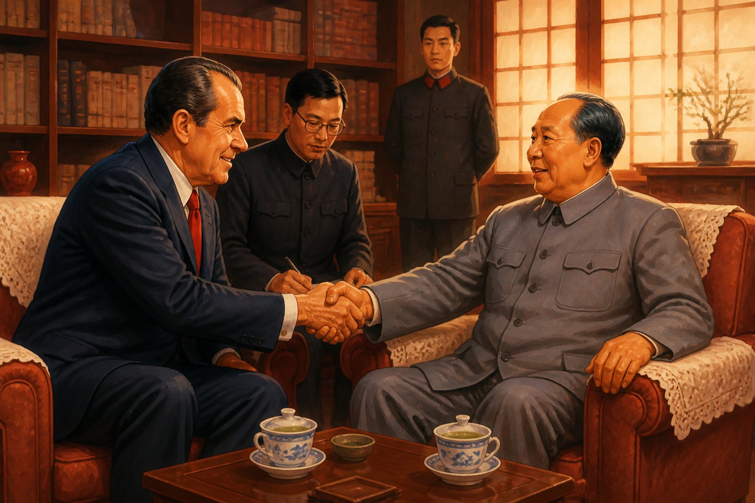 Nixon meeting Mao Zedong in Beijing in February 1972