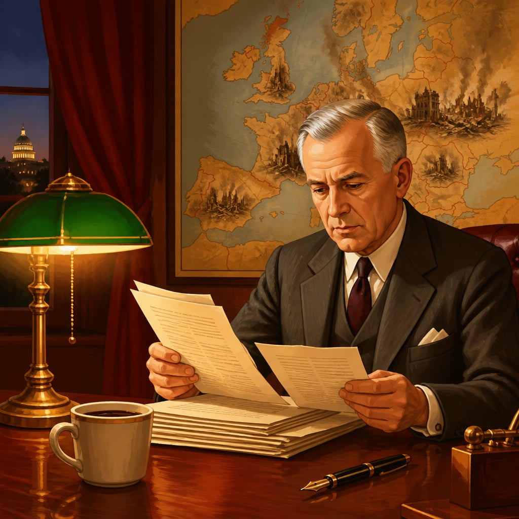 George Marshall at his State Department desk in March 1947