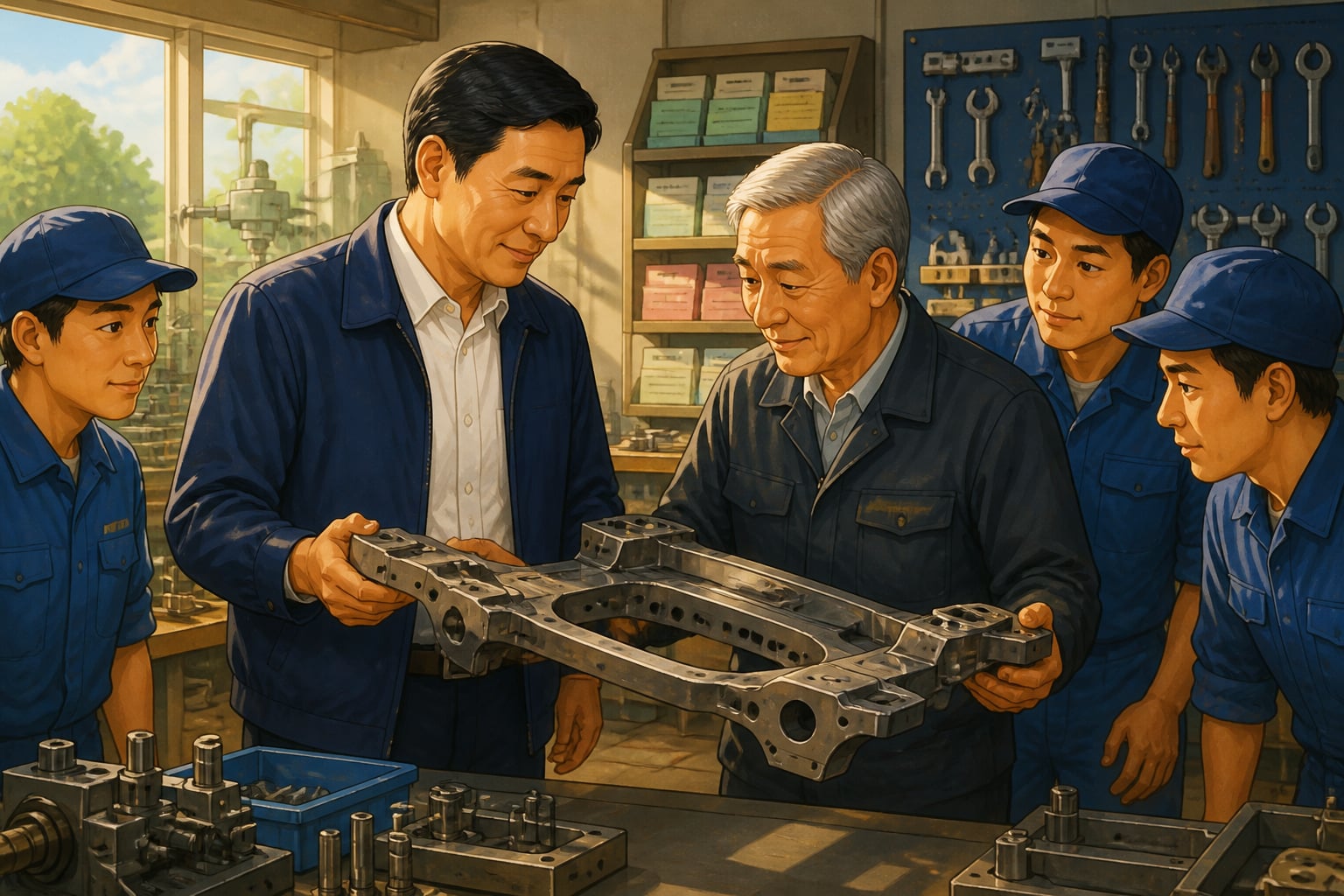 Toyota engineer visiting a tier-one supplier in an Aichi machine shop