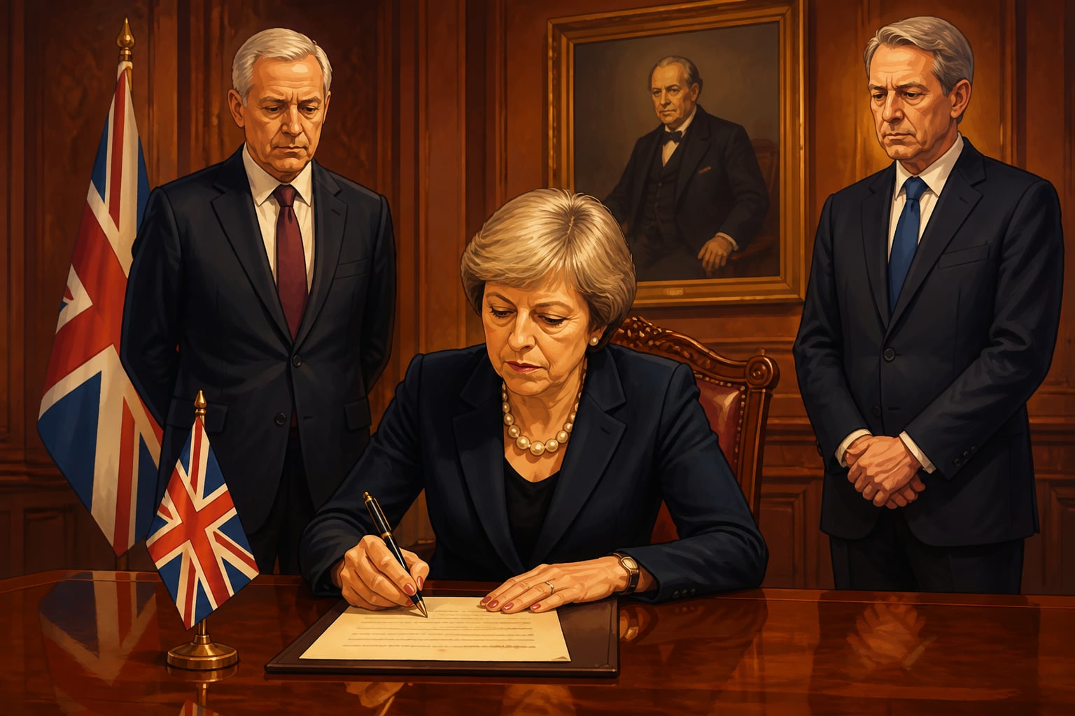 UK prime minister signing the Article 50 notification in 2017