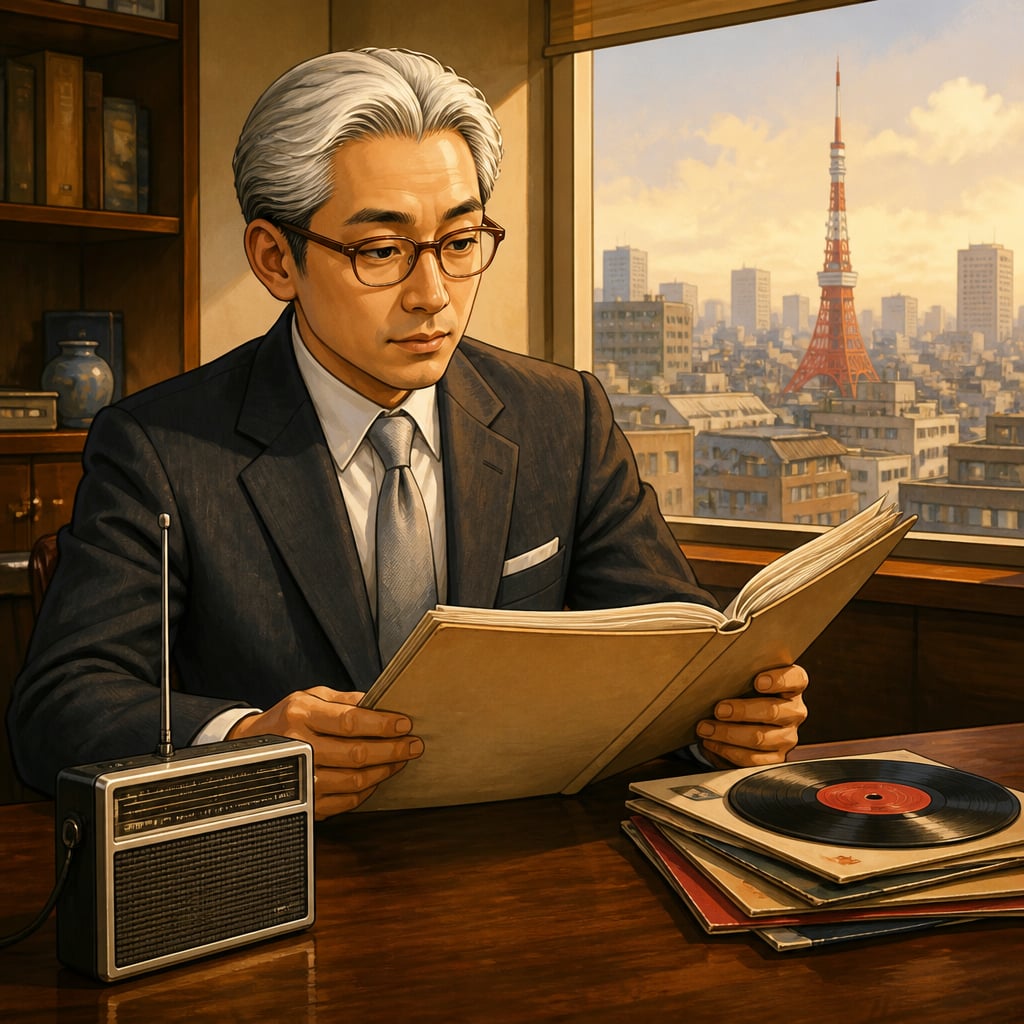 Akio Morita at his Sony Tokyo desk considering CBS Records in 1967