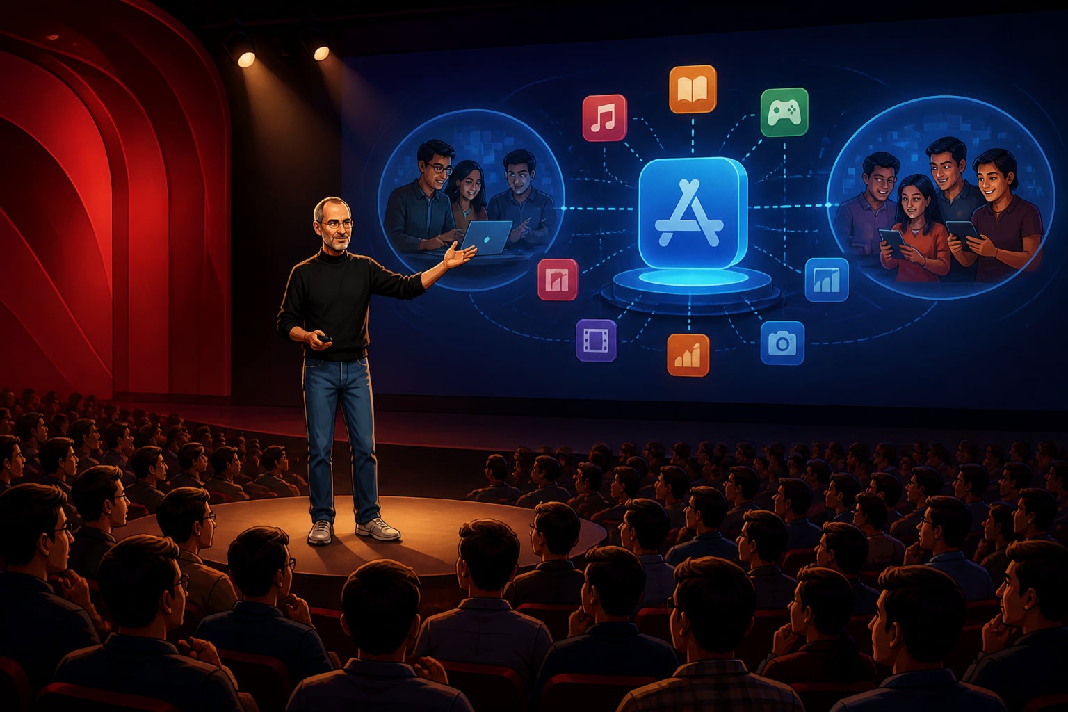 Steve Jobs unveiling the App Store at the developer conference 2008