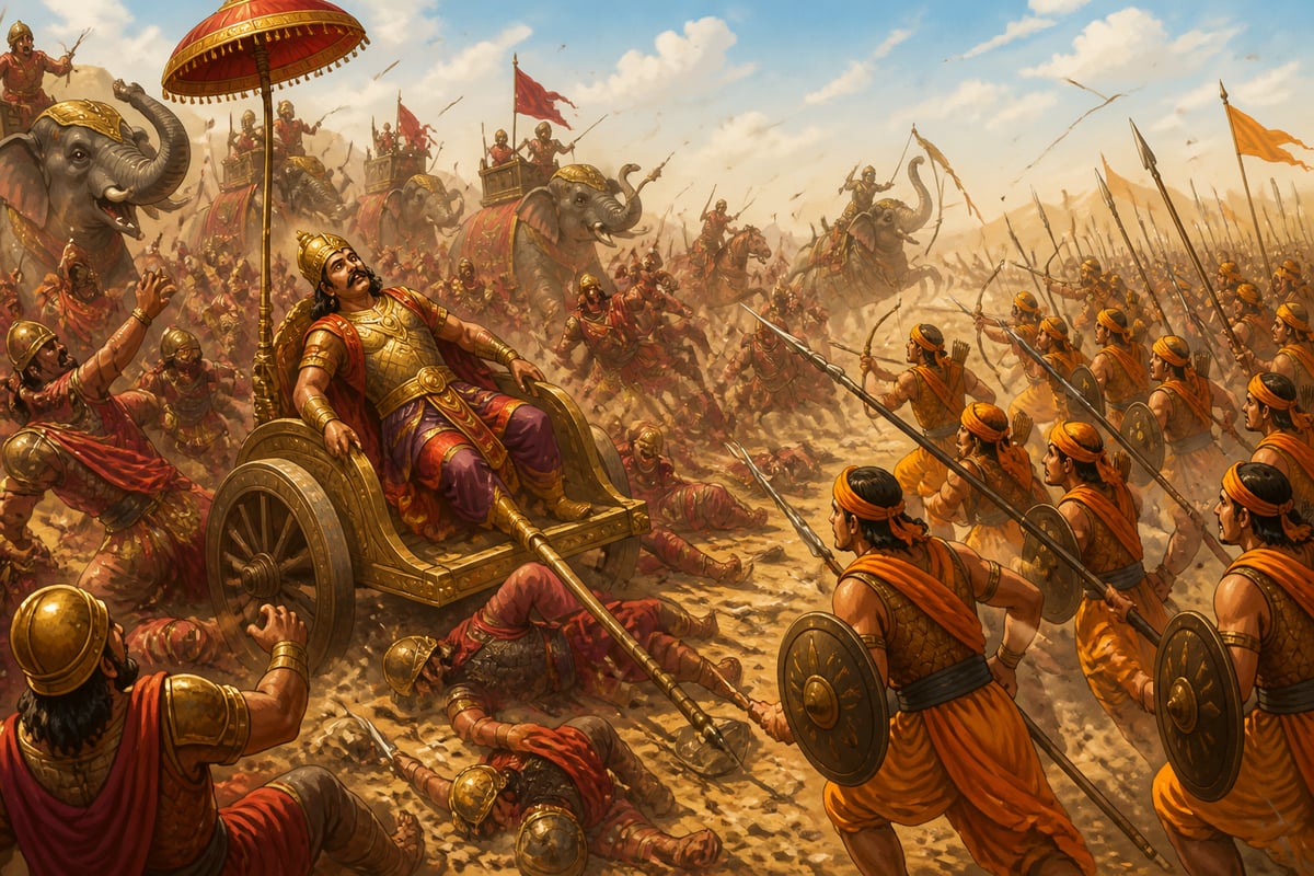 Nanda army overwhelmed on the Magadhan battlefield