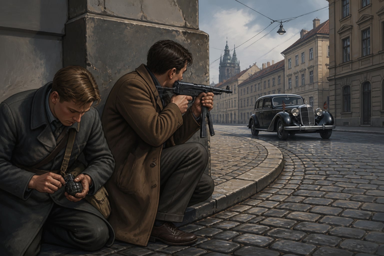 Czech paratroopers at the Operation Anthropoid corner