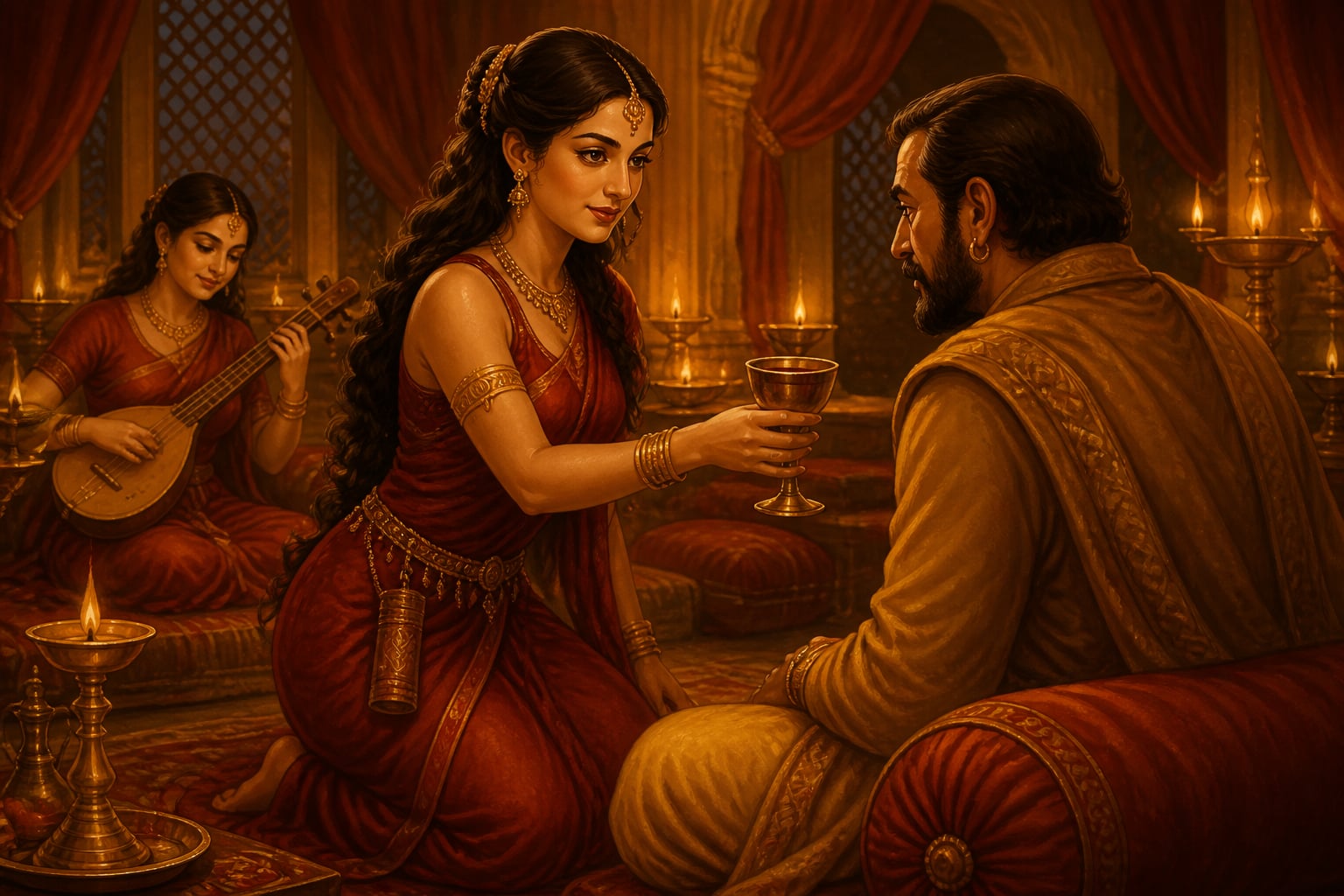 Vishakanya offering wine to an enemy minister