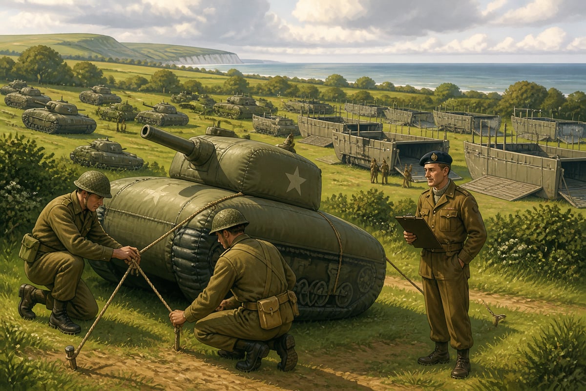 Operation Fortitude inflatable decoy tanks in a Kent meadow