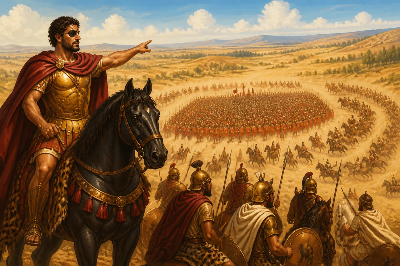 Hannibal directing the double envelopment of the Roman legions at Cannae in 216 BCE