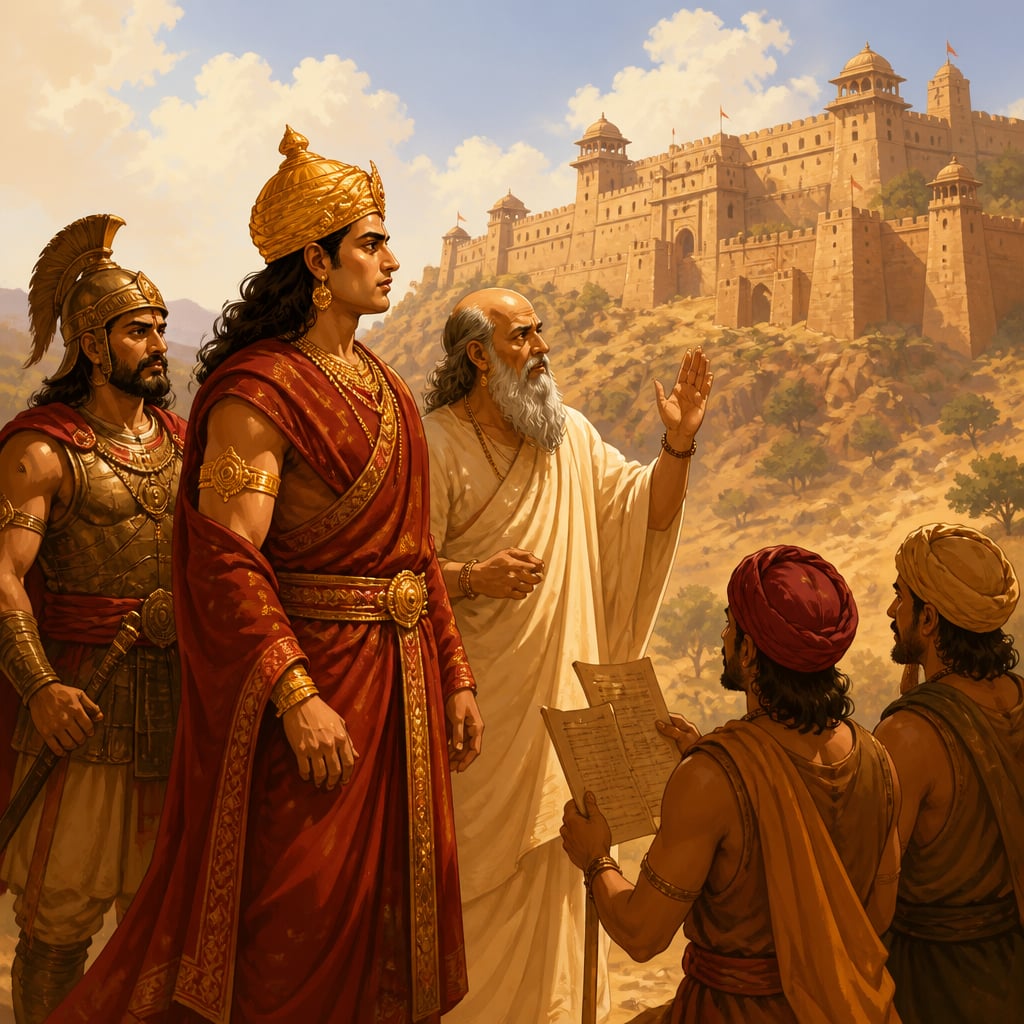 Chandragupta and Kautilya holding war council before Shravasti