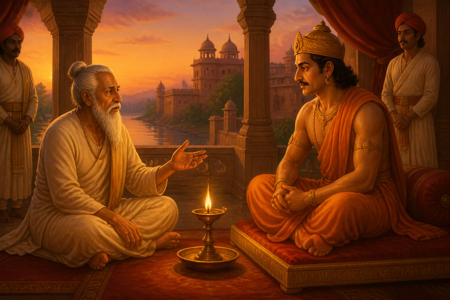 Ashoka listening to an elderly former Avantian official decades later