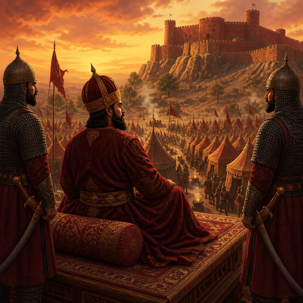 Alauddin Khilji patiently observing the Ranthambore fortress during the long siege