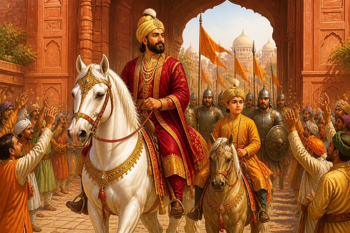 Humayun's triumphant return through the gates of Delhi in 1555
