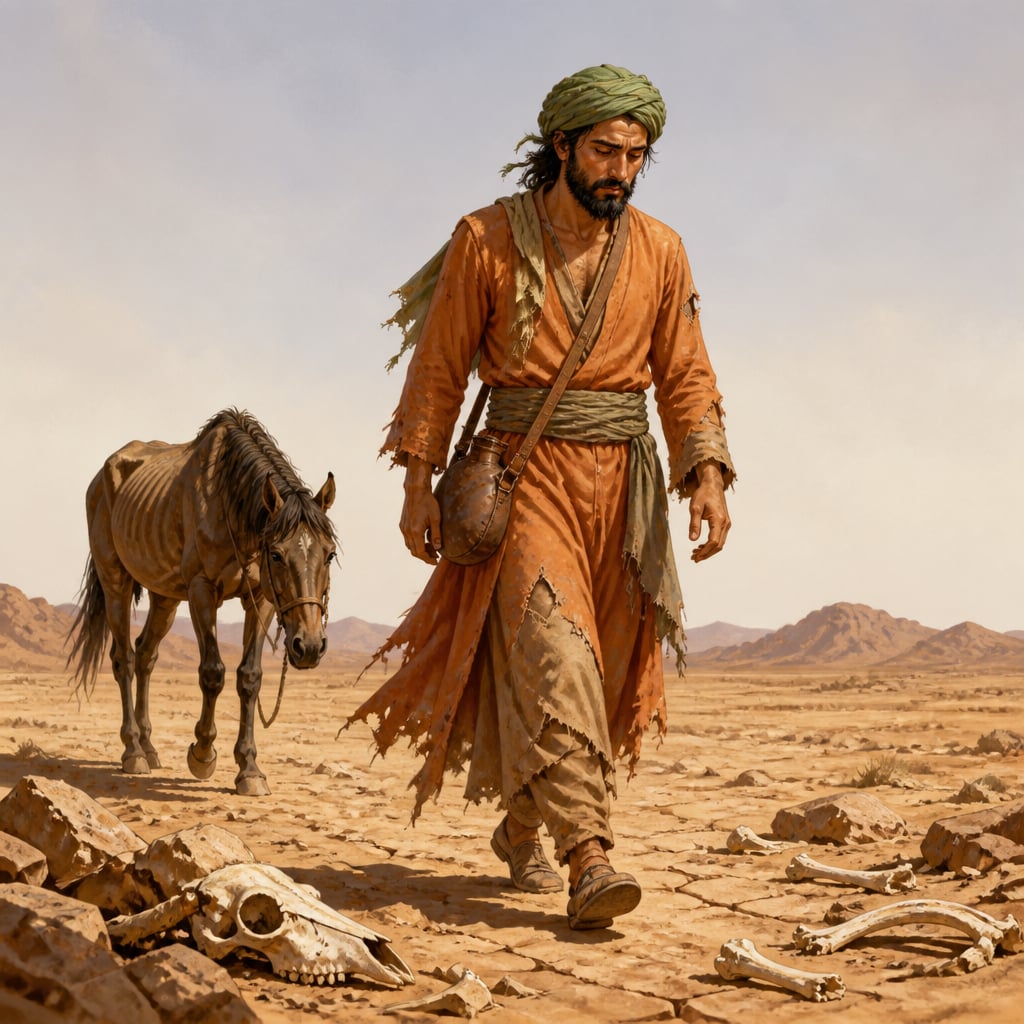Humayun as a fugitive walking alone in the Sindh desert
