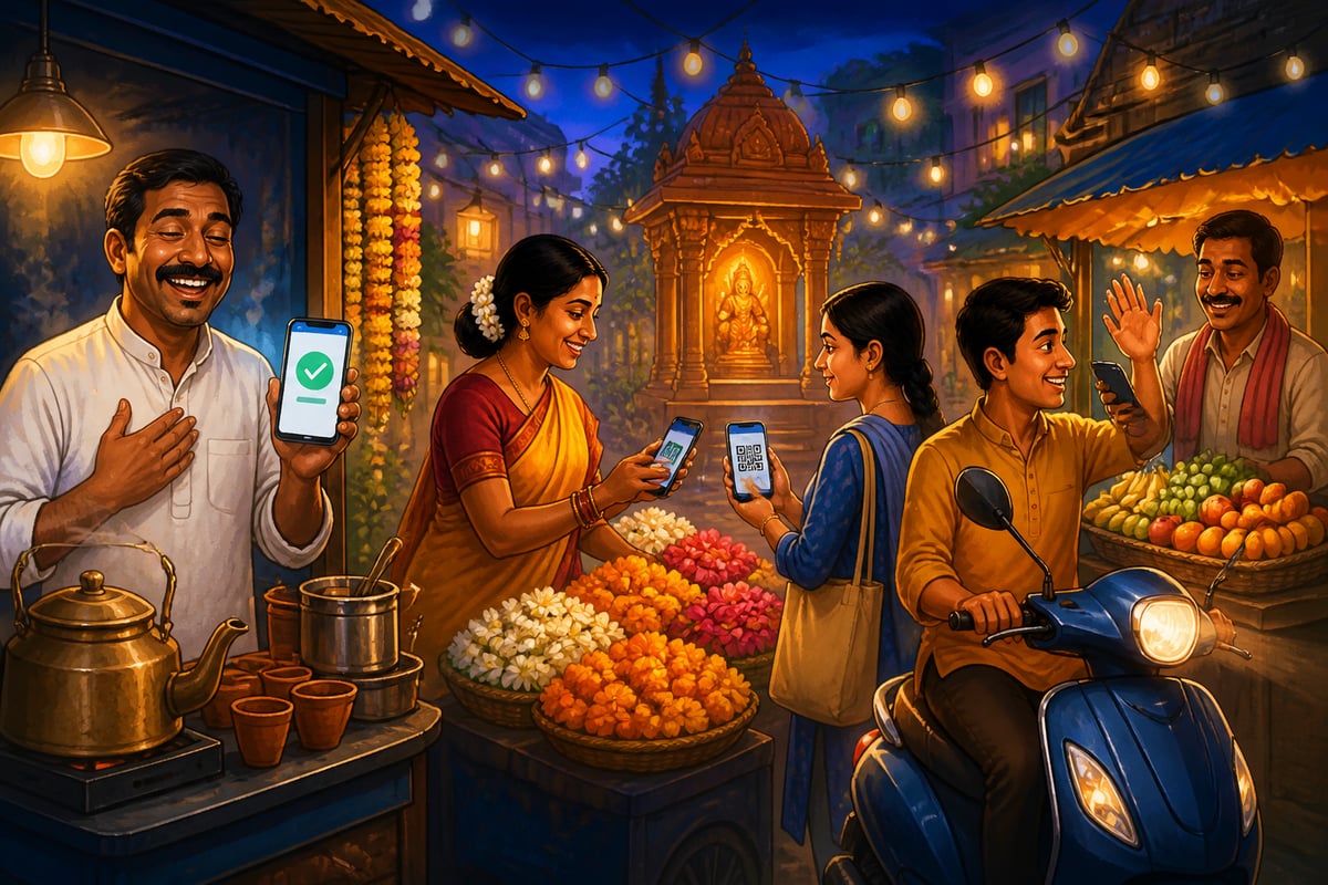 An Indian street market thriving on UPI trust at scale