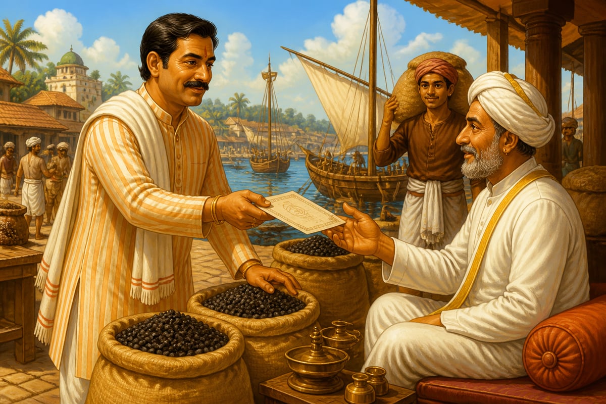 A Gujarati merchant buying Calicut pepper with a Darshani hundi