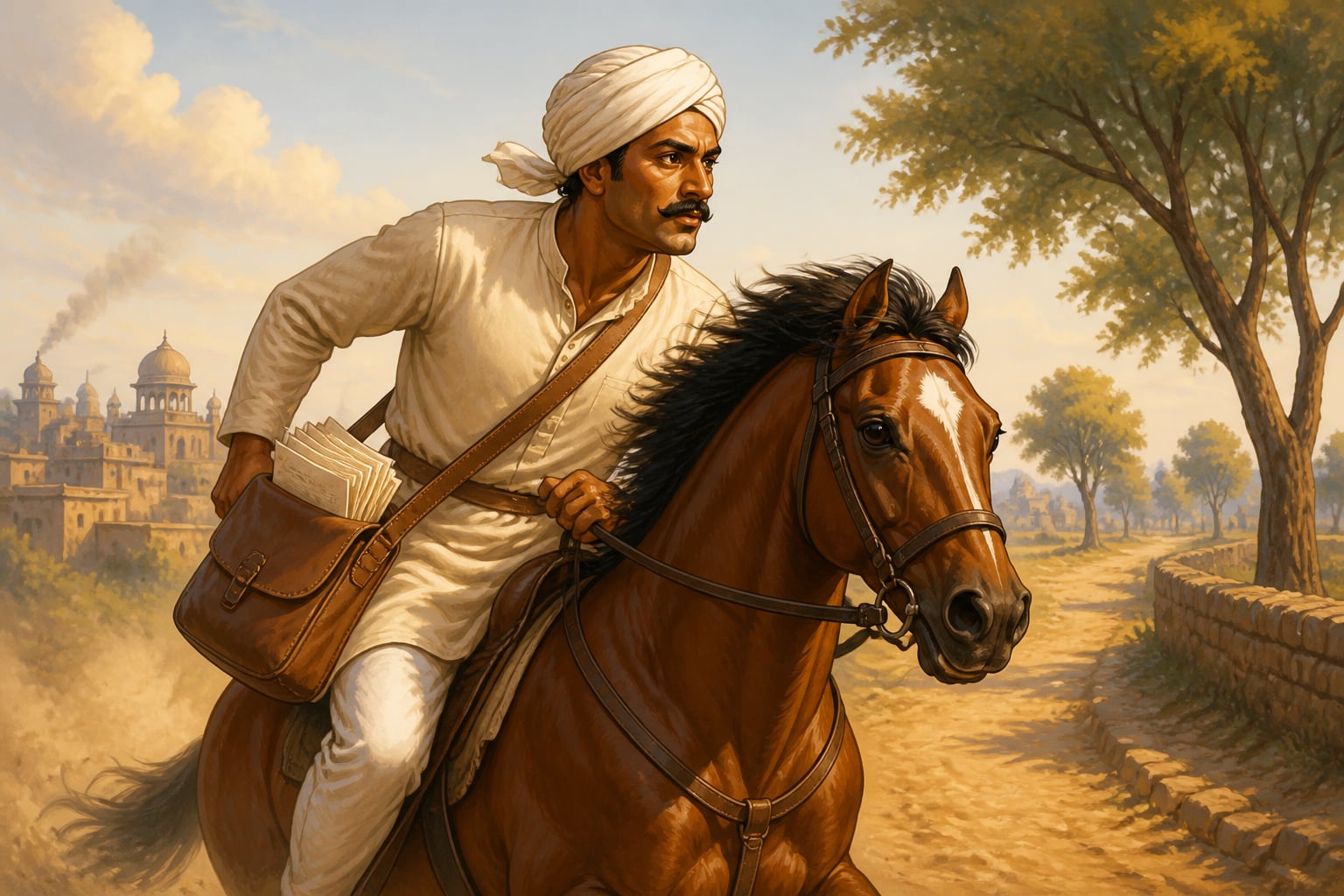 A harkara courier riding hard with patrika bulletins between cities