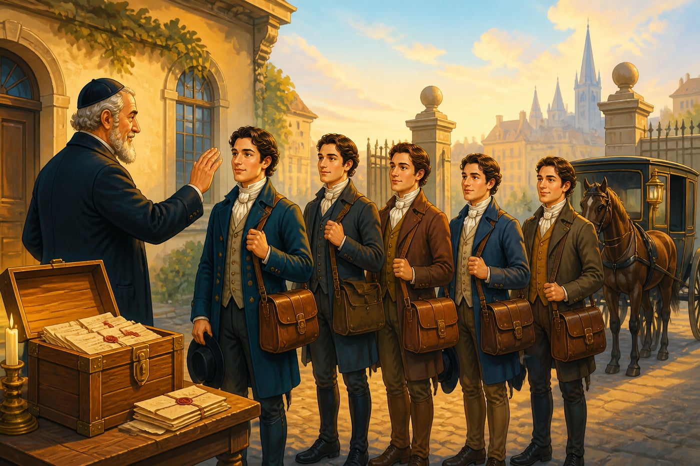 Mayer Rothschild sending five sons to European capitals