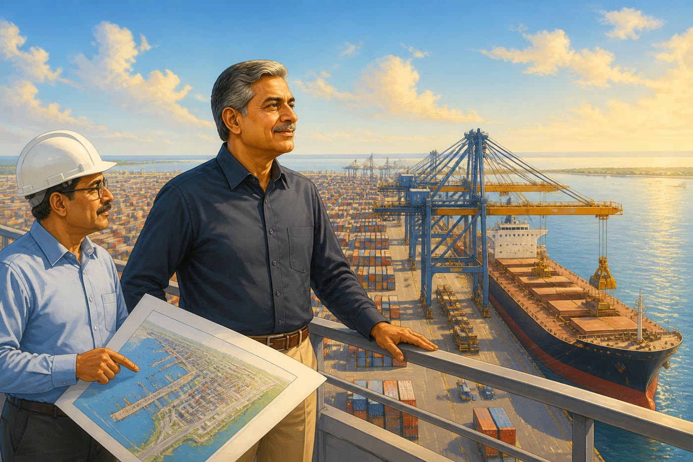Modern entrepreneur overseeing Mundra Port