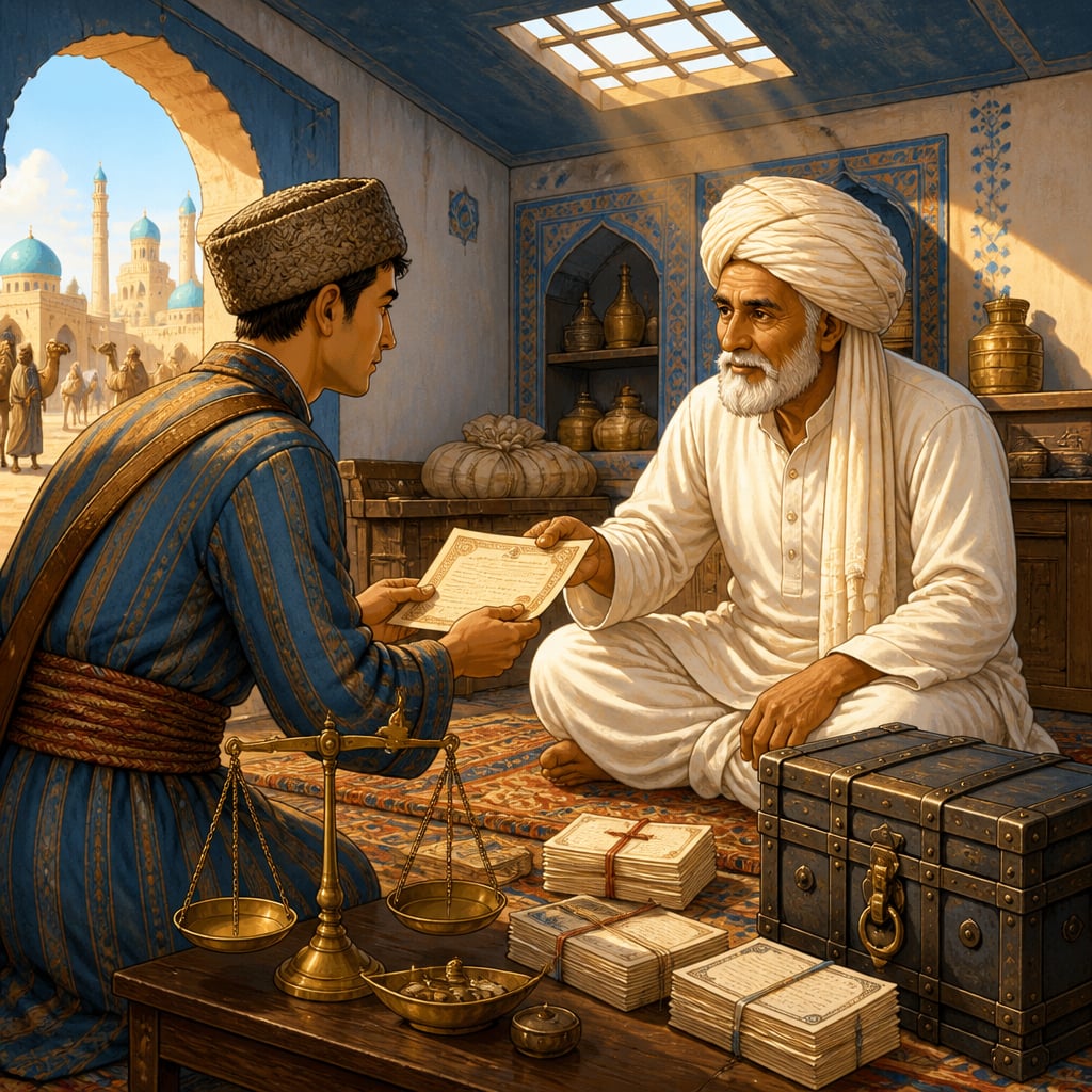 Shikarpuri shroff at Bukhara branch on the Silk Road