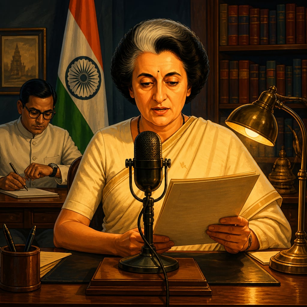 Indira Gandhi reading the bank nationalization ordinance on All India Radio on July 19 1969