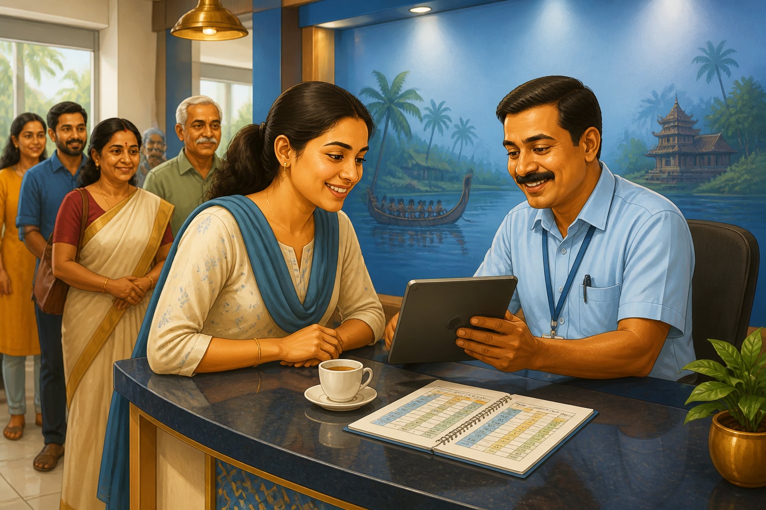 Kerala customer at a modern KSFE chit fund branch
