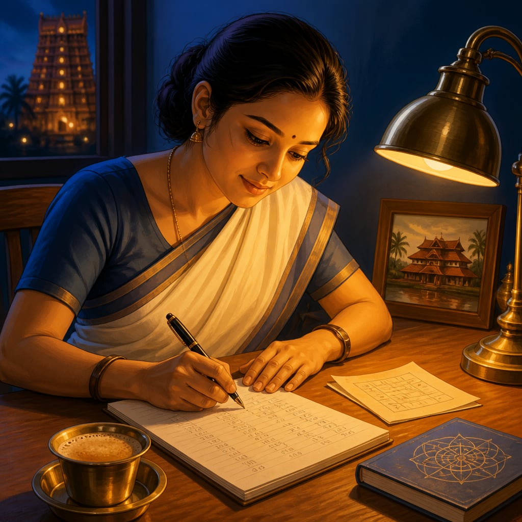 Meena calculating chit auction mathematics at home