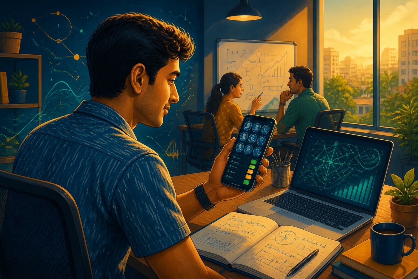 Bangalore entrepreneur watching a digital chit auction app