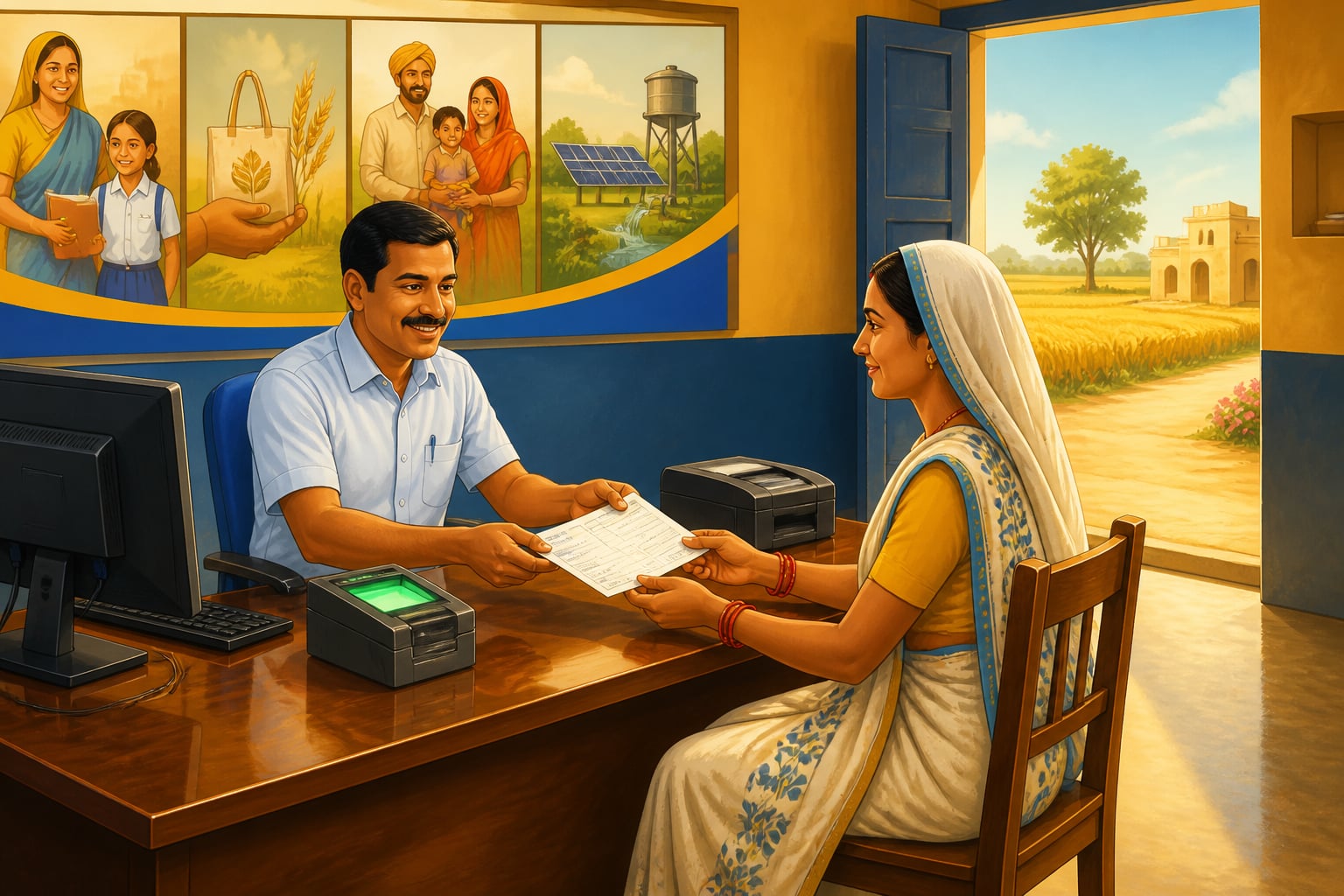 Rajasthan farmer at her village PACS digital service counter