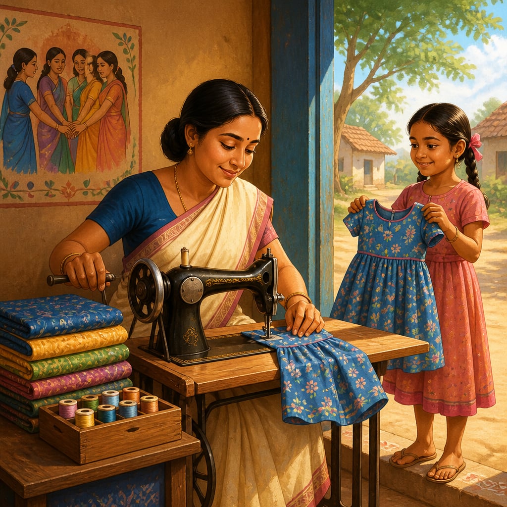 Lalitha Kumari at her Warangal tailoring enterprise in 2007