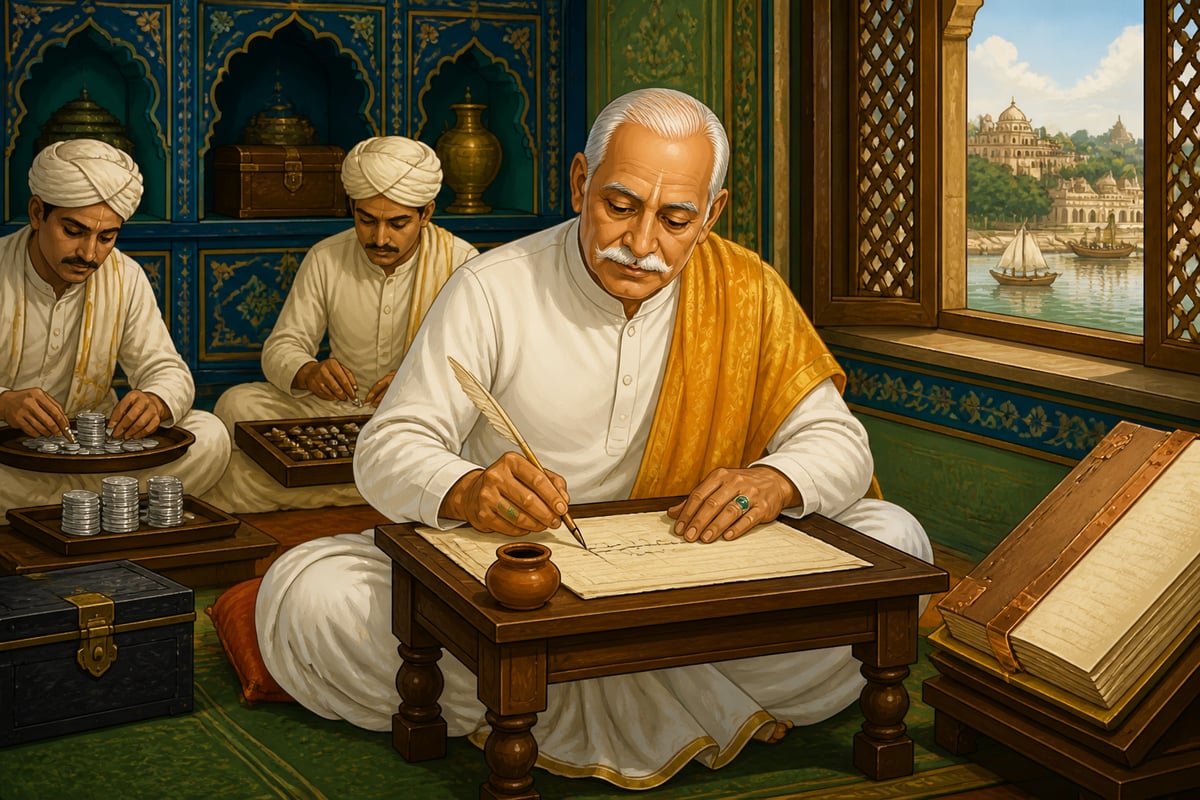 A Jagat Seth banker writing a hundi in Murshidabad