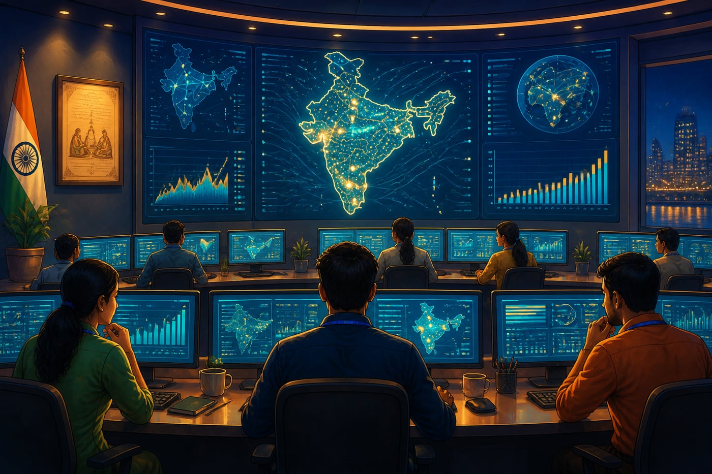 NPCI's control room monitoring live UPI traffic