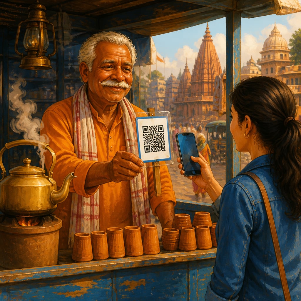Ramu the Varanasi chaiwala accepting a UPI payment