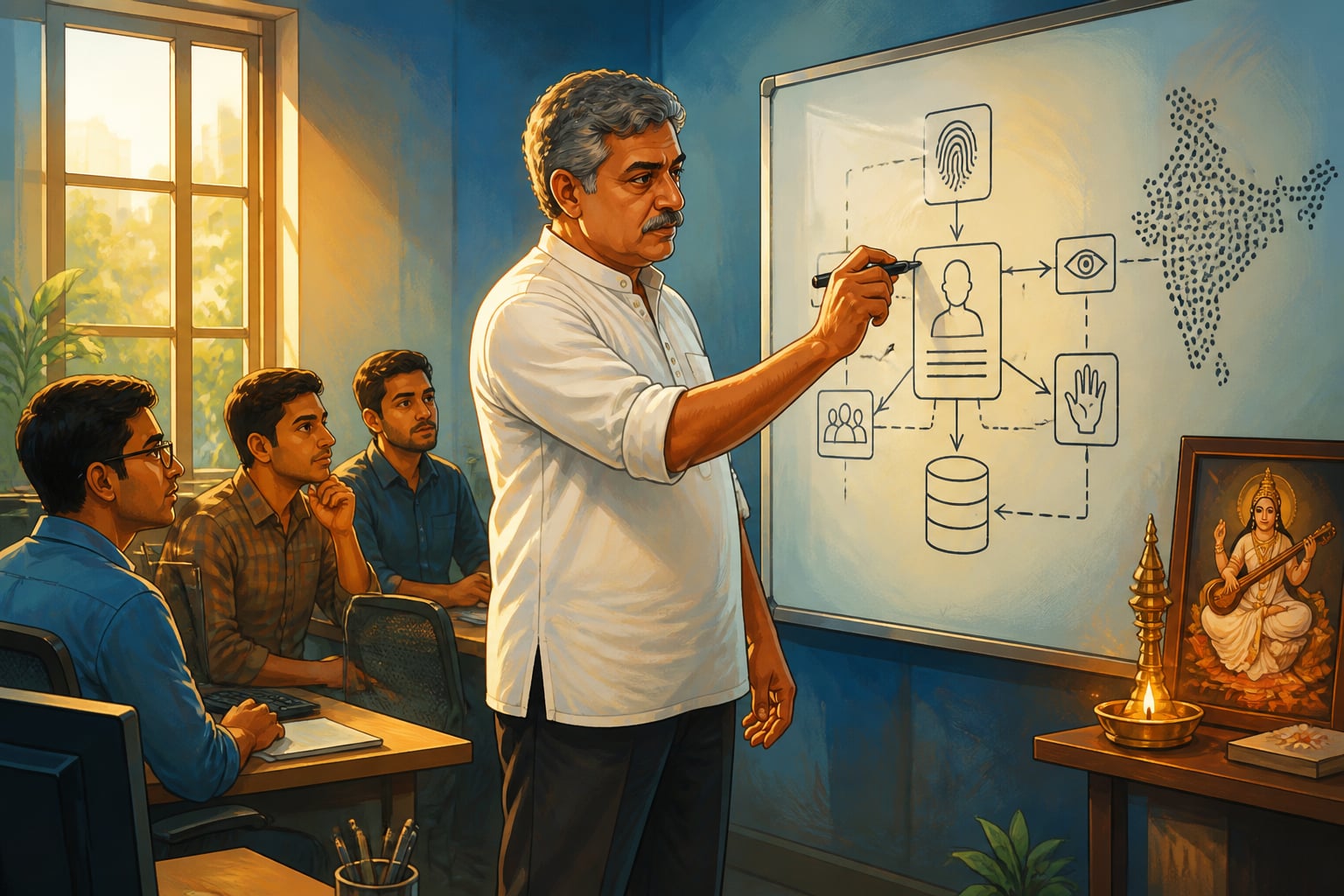 Nandan Nilekani sketching Aadhaar at UIDAI in 2009