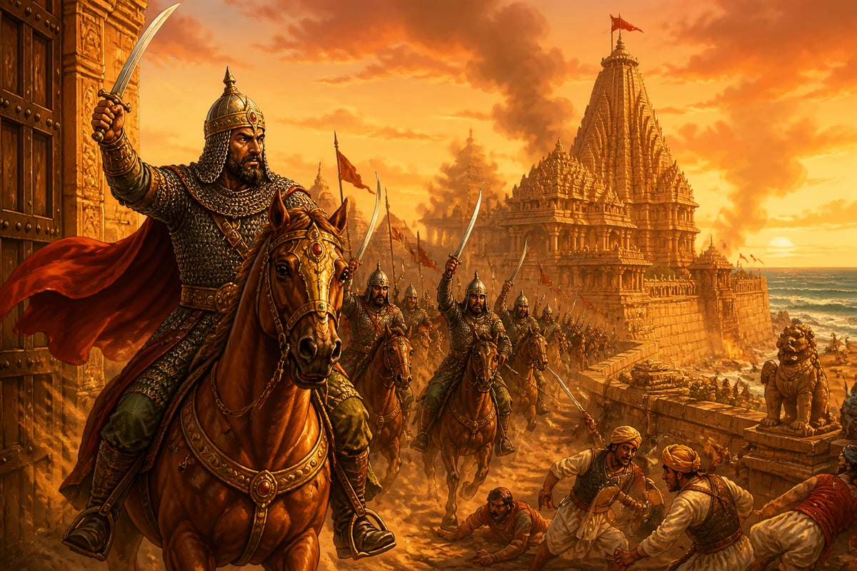 Mahmud of Ghazni's cavalry at the gates of the Somnath temple
