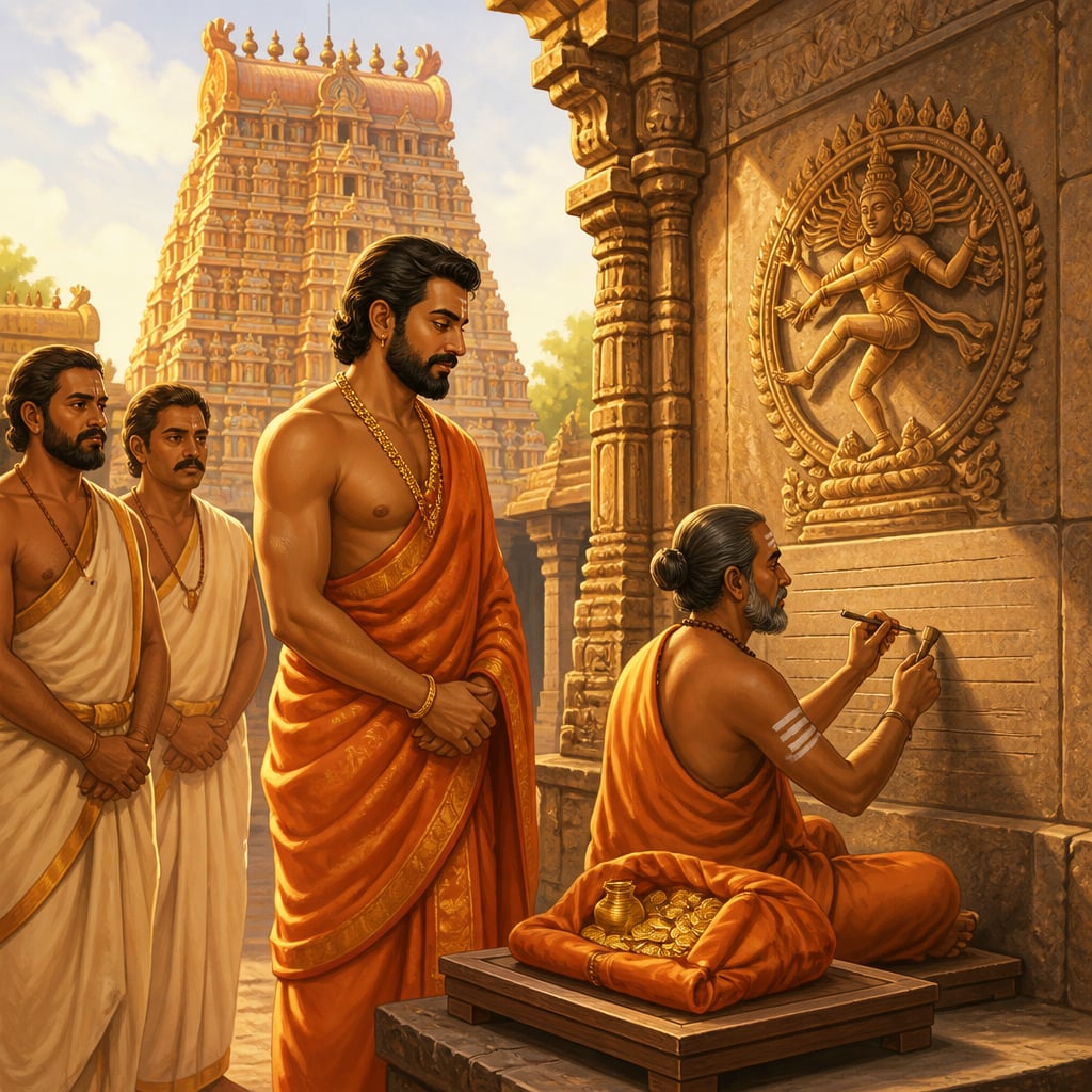 Vira Pandya inscribing his deposit at the Nataraja Temple Chidambaram