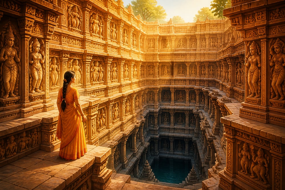 The Rani ki Vav stepwell descending in carved levels at Patan