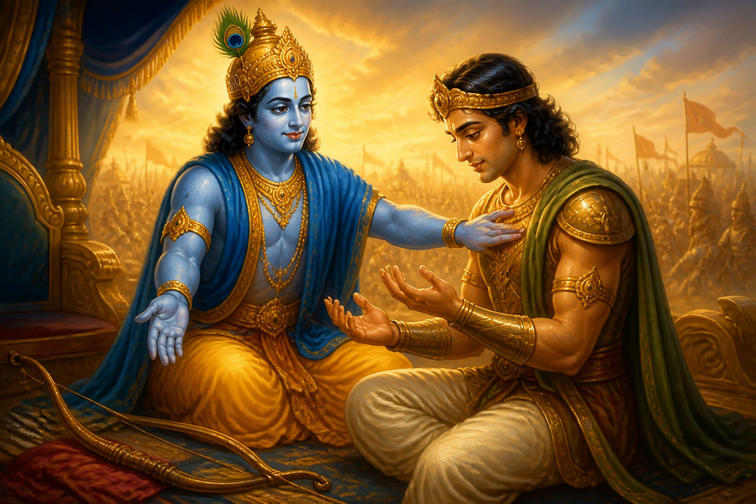 Krishna distinguishing the field from the knower with two gestures