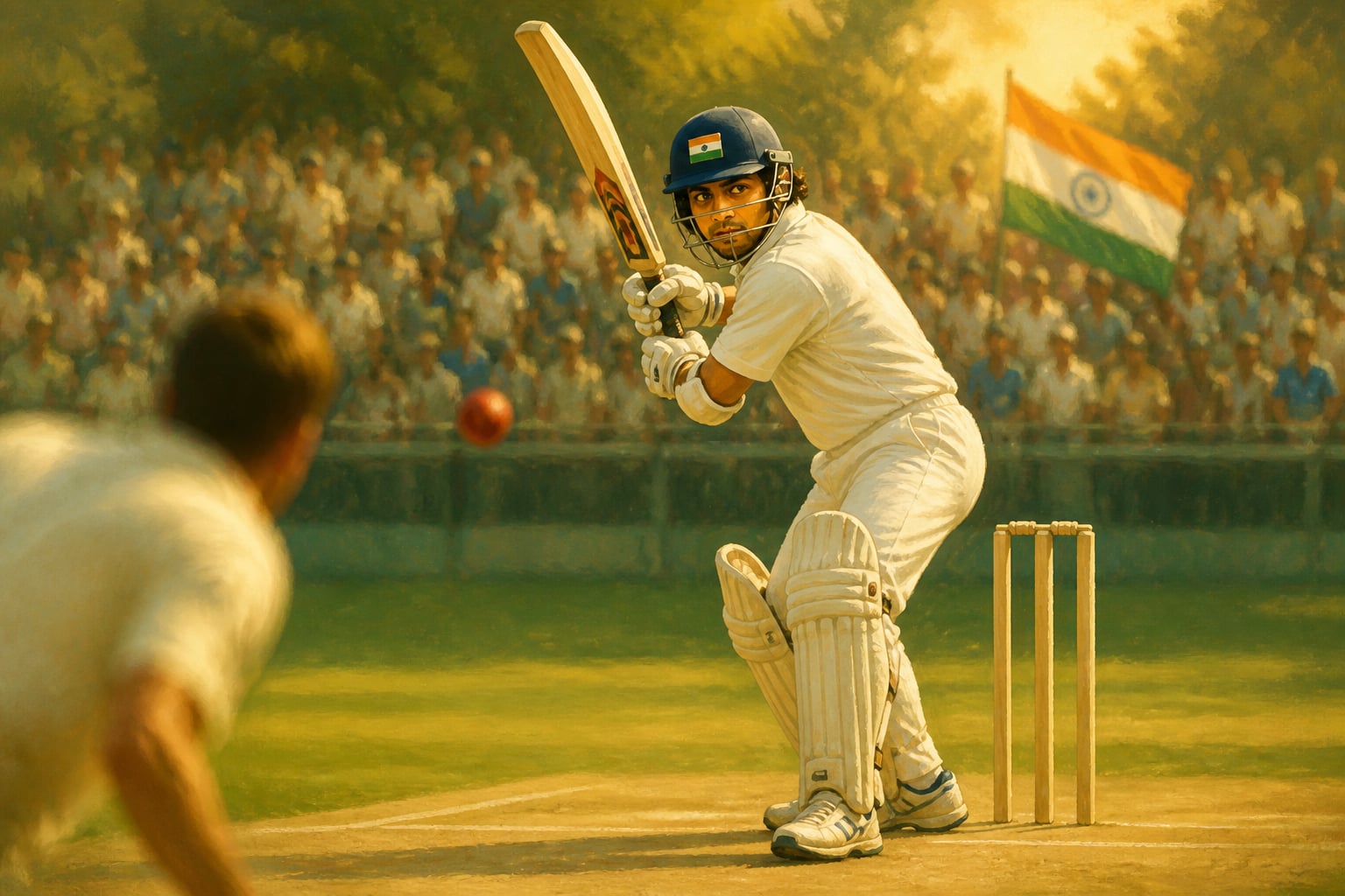 Sachin Tendulkar watching the approaching ball at the crease