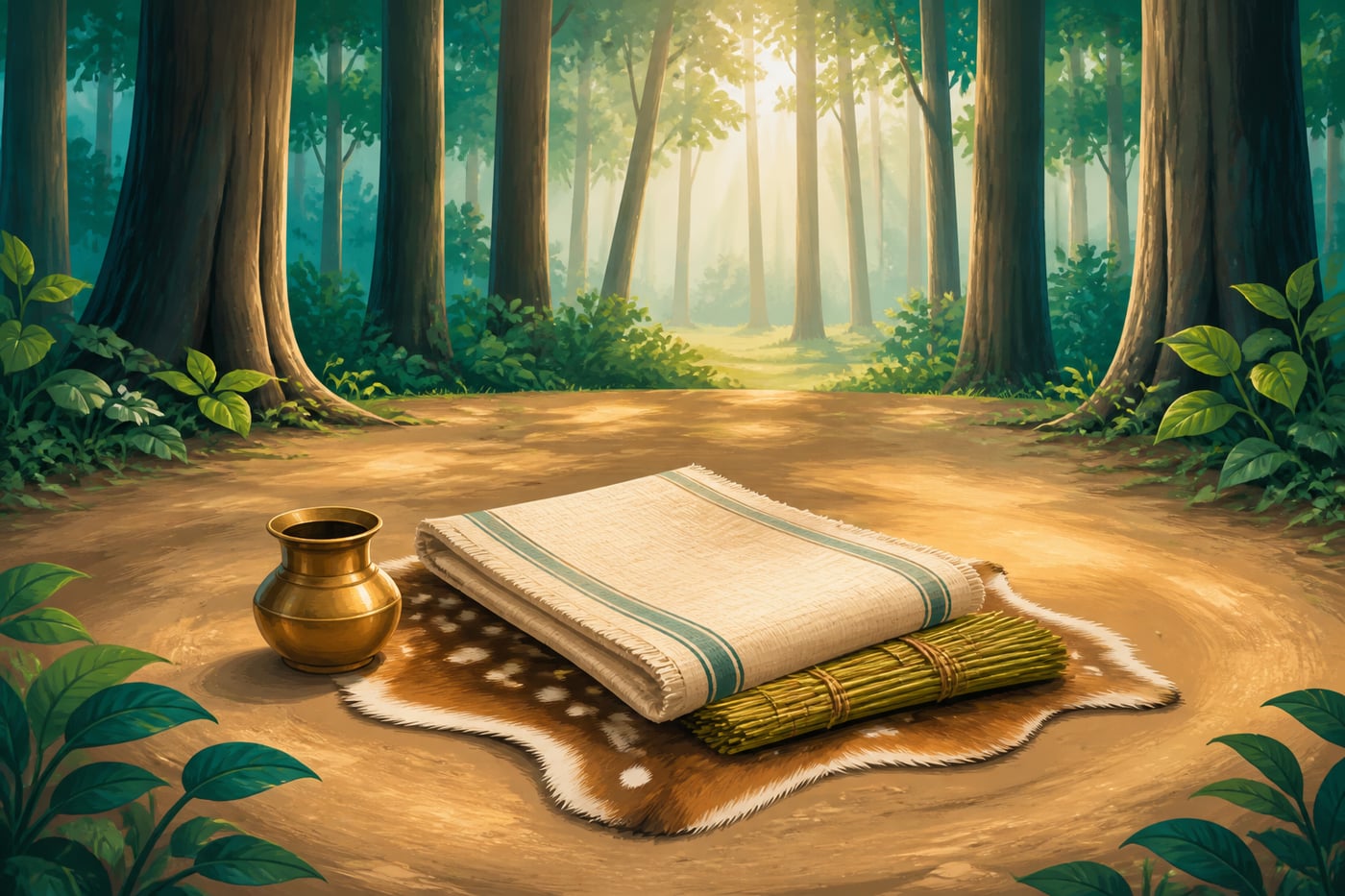 The prescribed meditation seat ready in a forest clearing