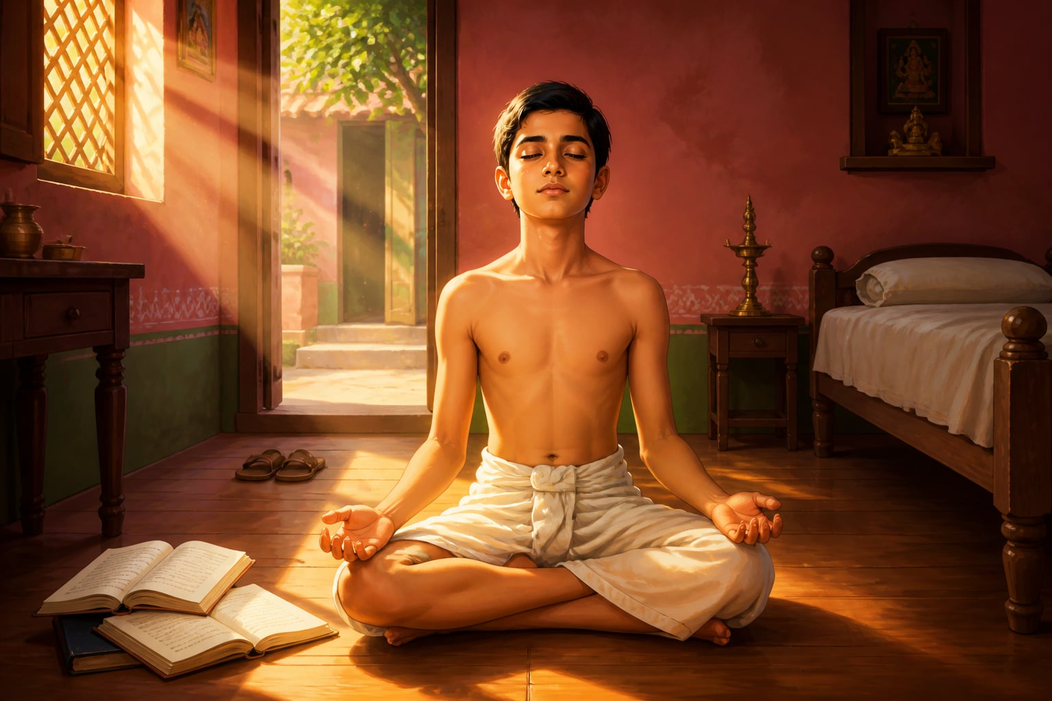Young Ramana Maharshi at sixteen undergoing the death-inquiry that awakened him