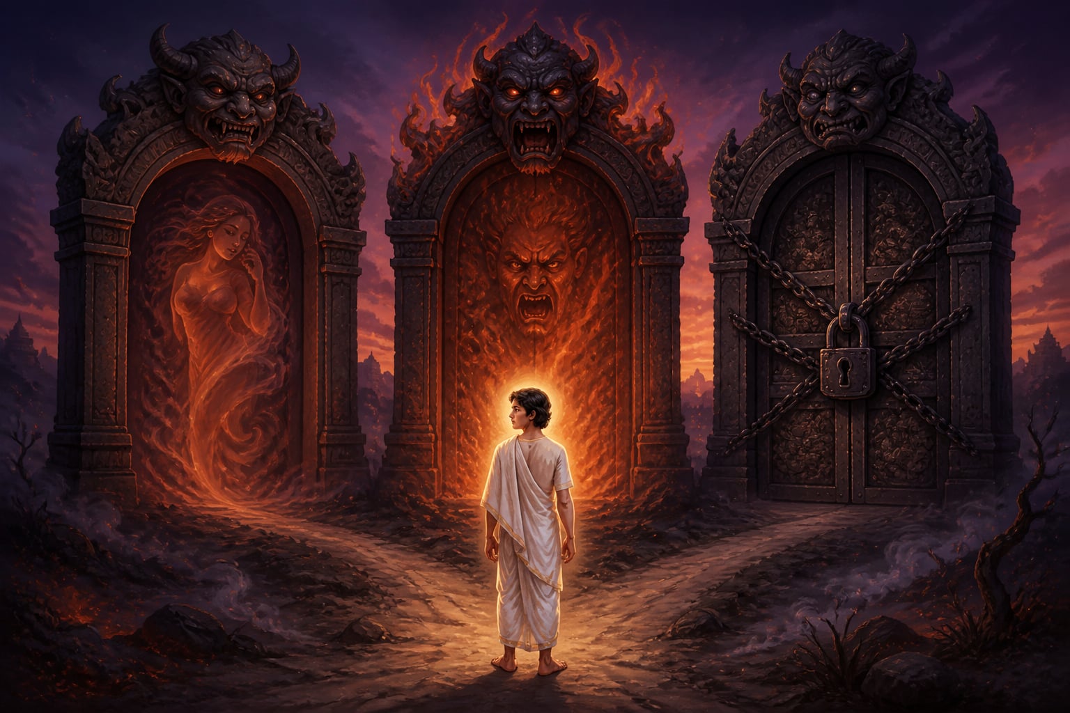 The three gates of self-destruction: desire, anger, and greed