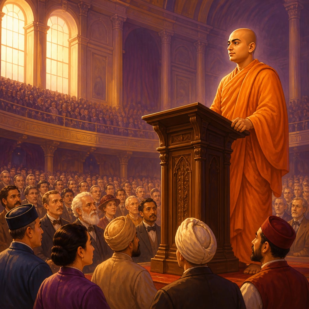 Swami Vivekananda speaking at the Chicago Parliament of Religions