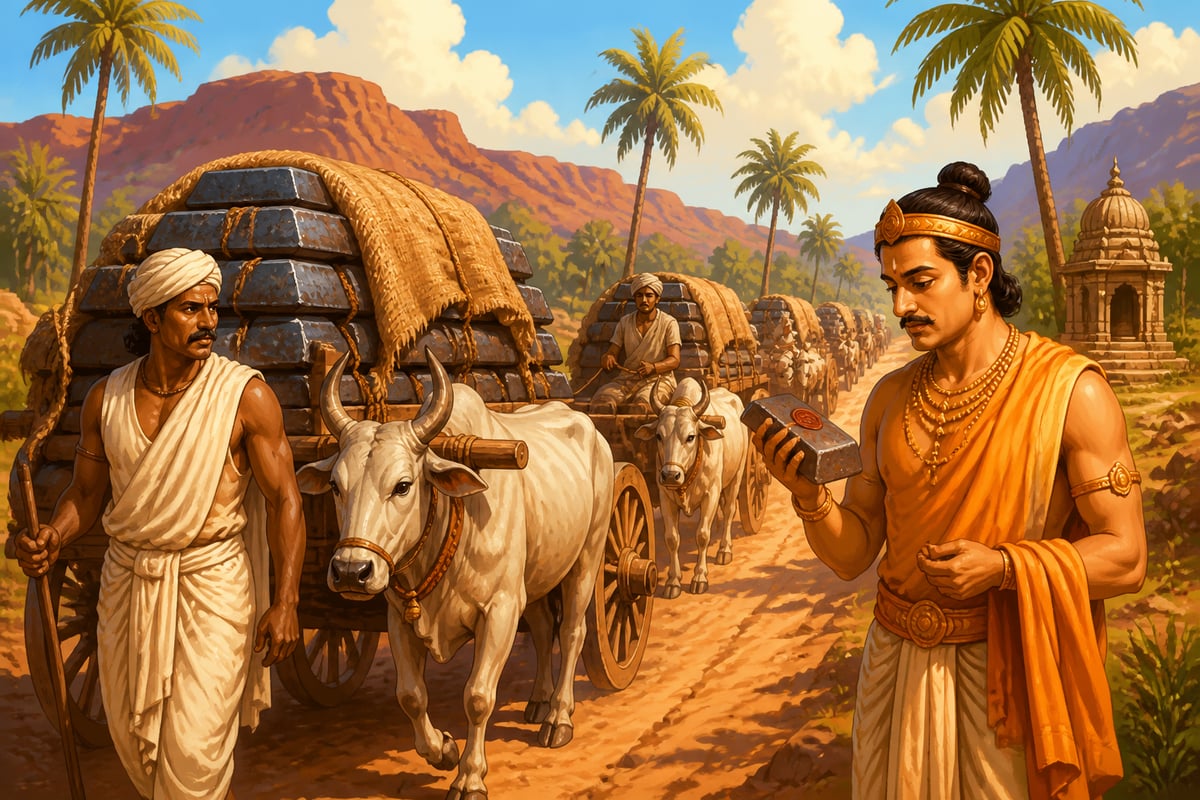 Deccan iron caravan transporting blooms to Gupta workshops
