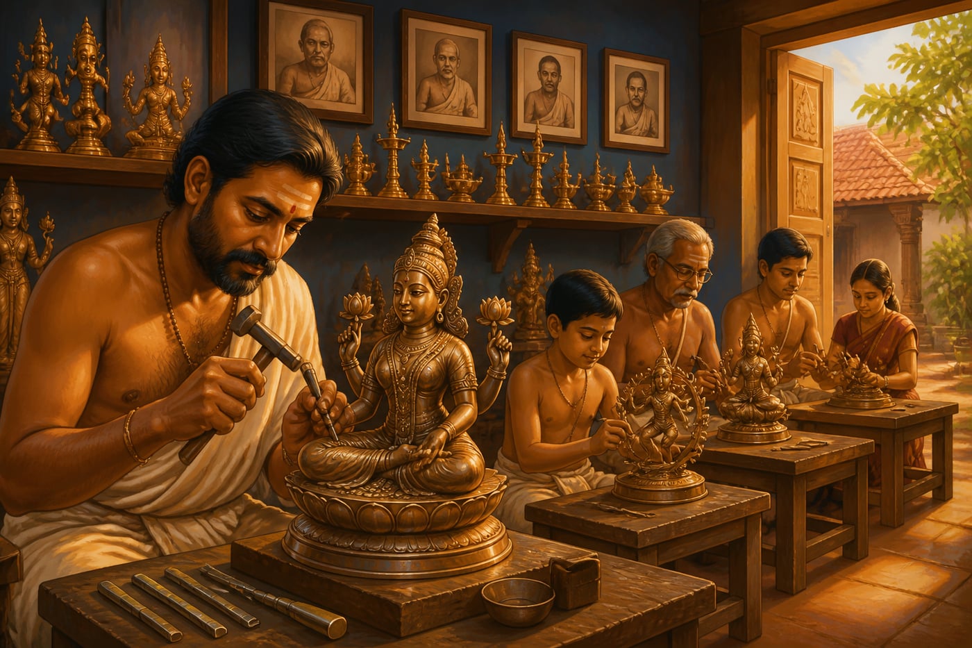 Swamimalai family workshop continuing the bronze tradition today