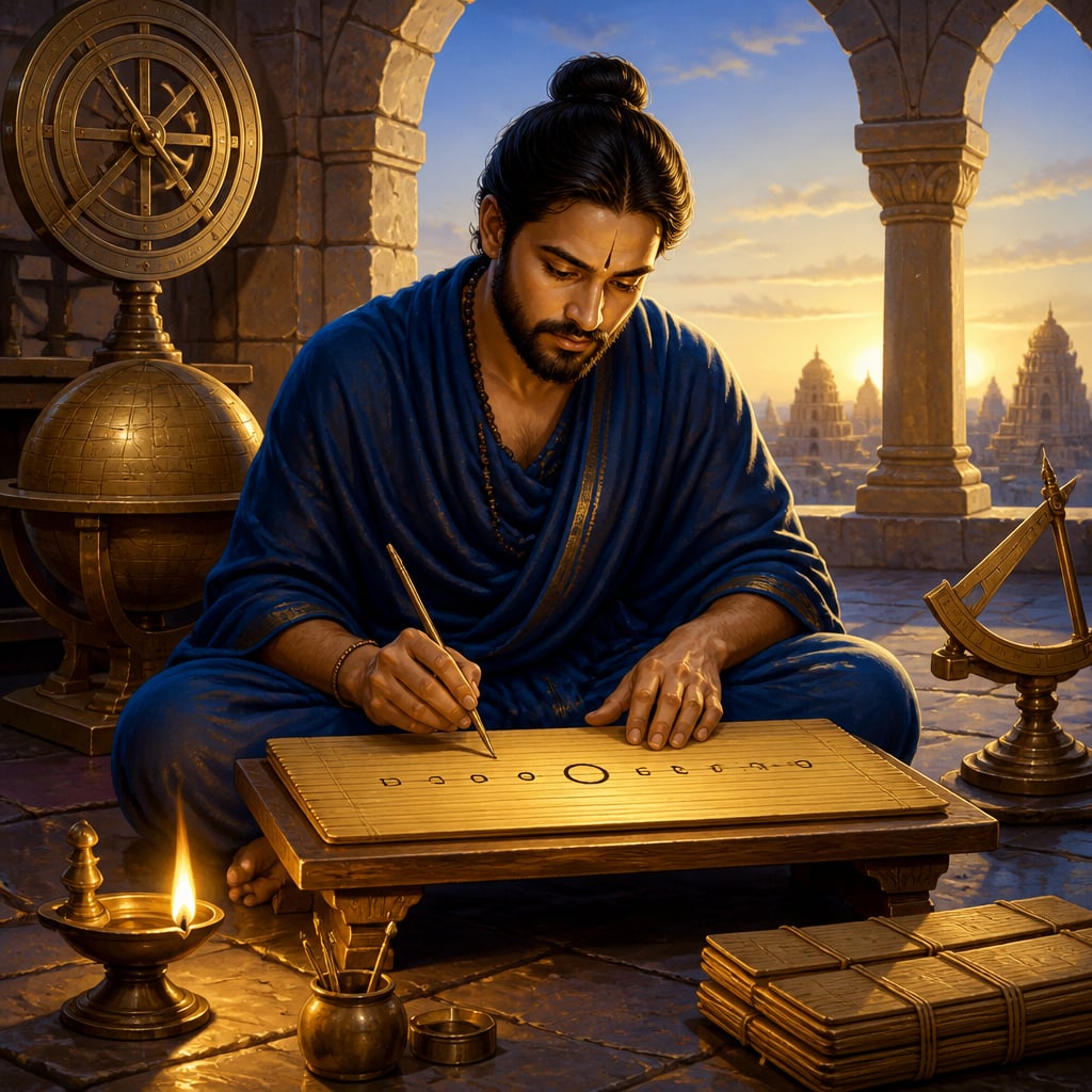 Brahmagupta composing Brahmasphutasiddhanta at Bhillamala