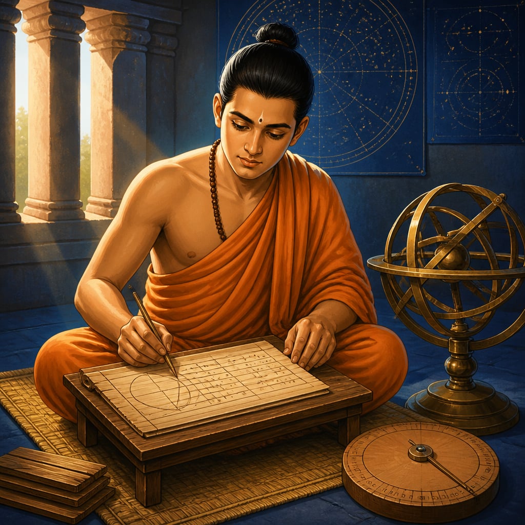 Aryabhata teaching the decimal place-value system at Kusumapura