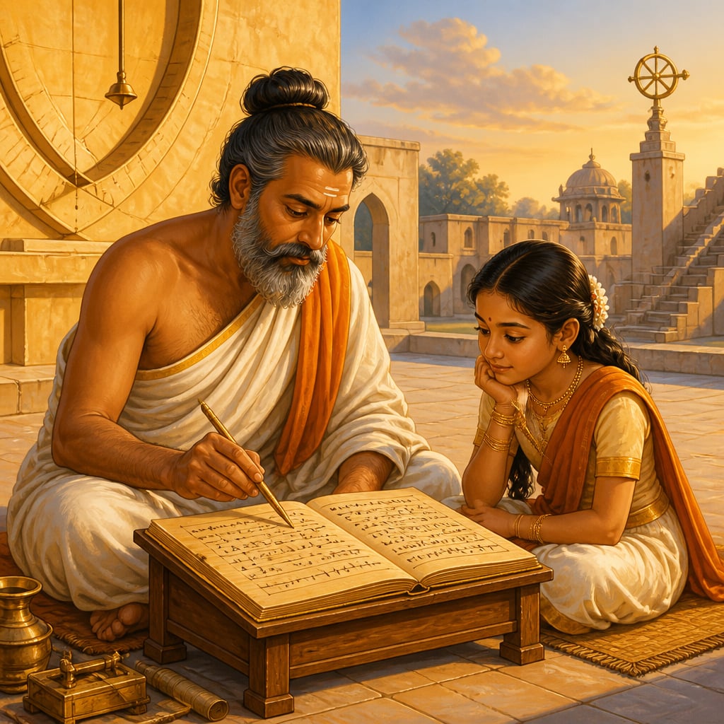 Bhaskara II working algebra problems at the Ujjain observatory