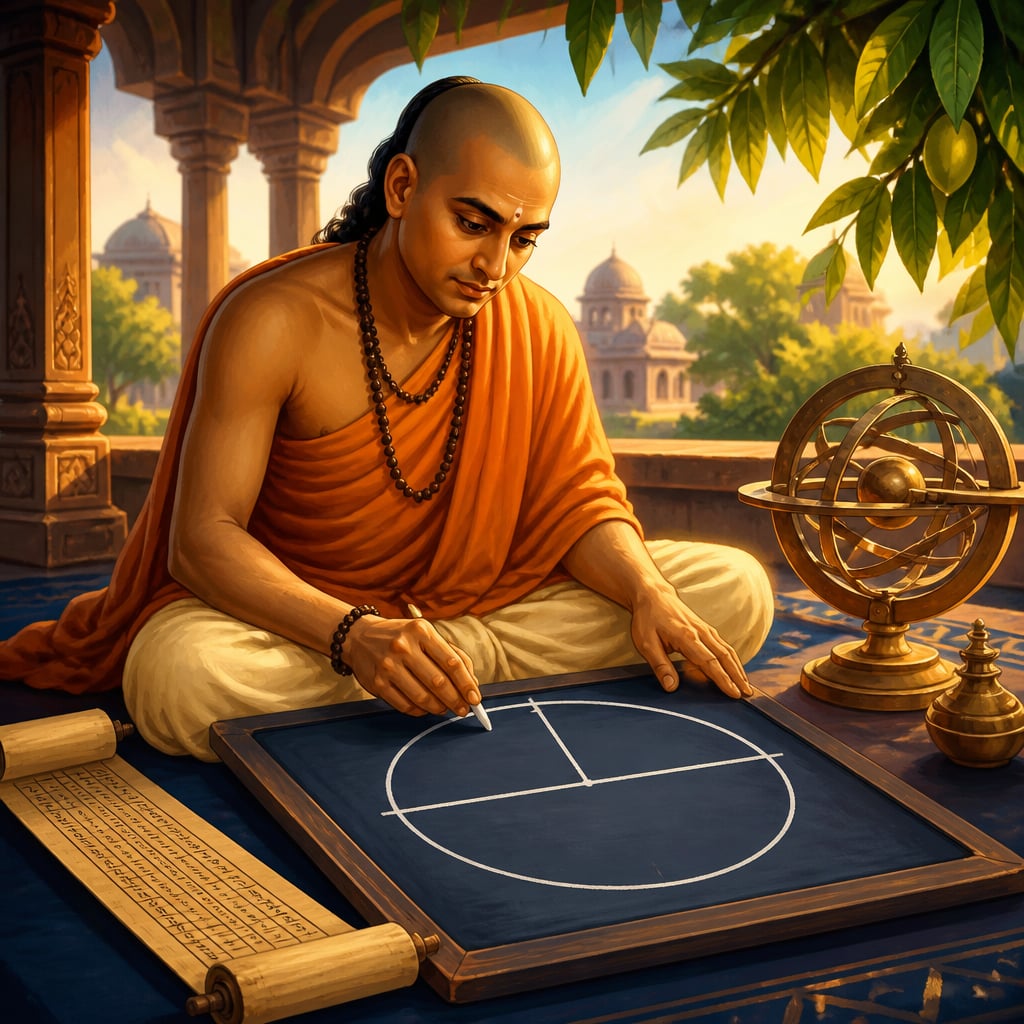 Aryabhata constructing the jya half-chord on a circle diagram